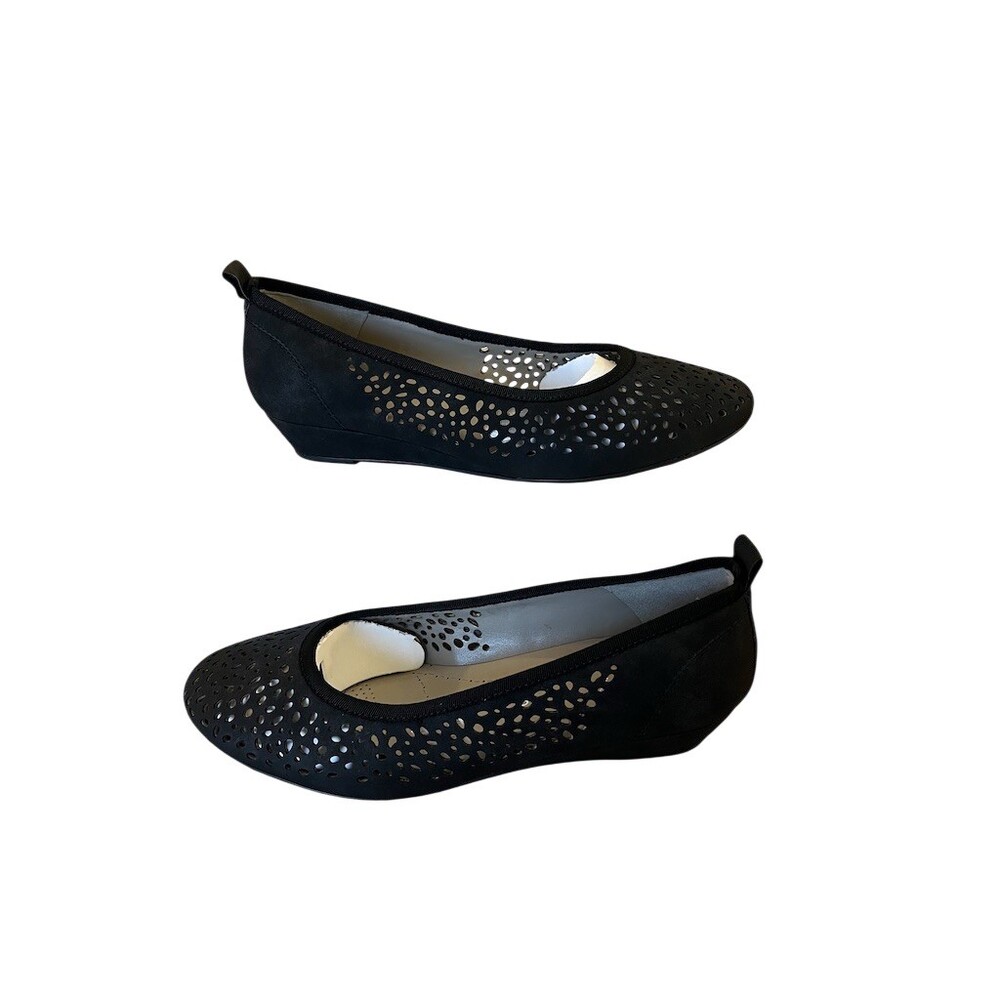 Jenny by Ara Lacy Ballet Flats Womens Size 7.5 & 8.5‎ Black Perforated Slip On